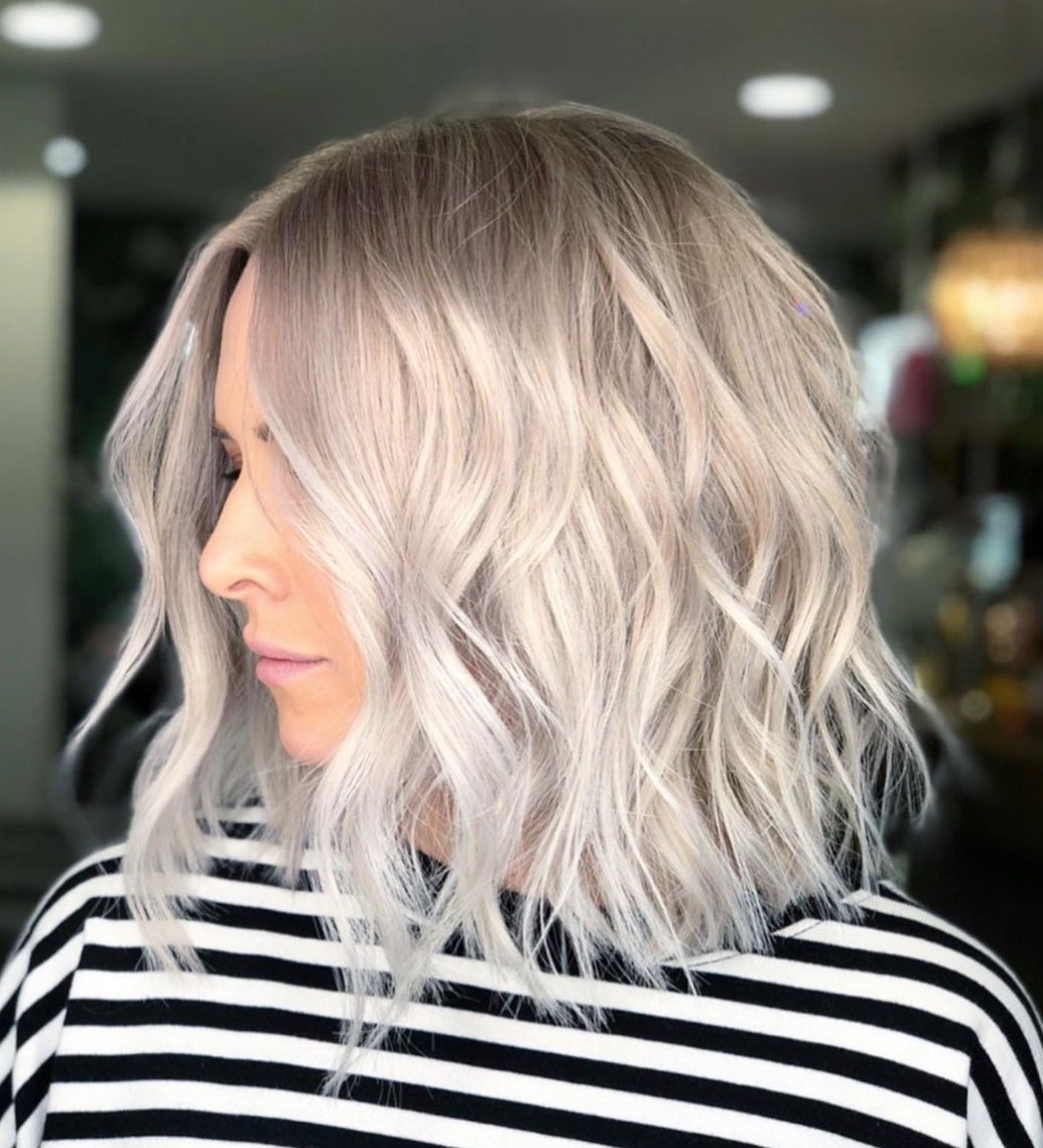 Ash Blonde Lob with White Balayage