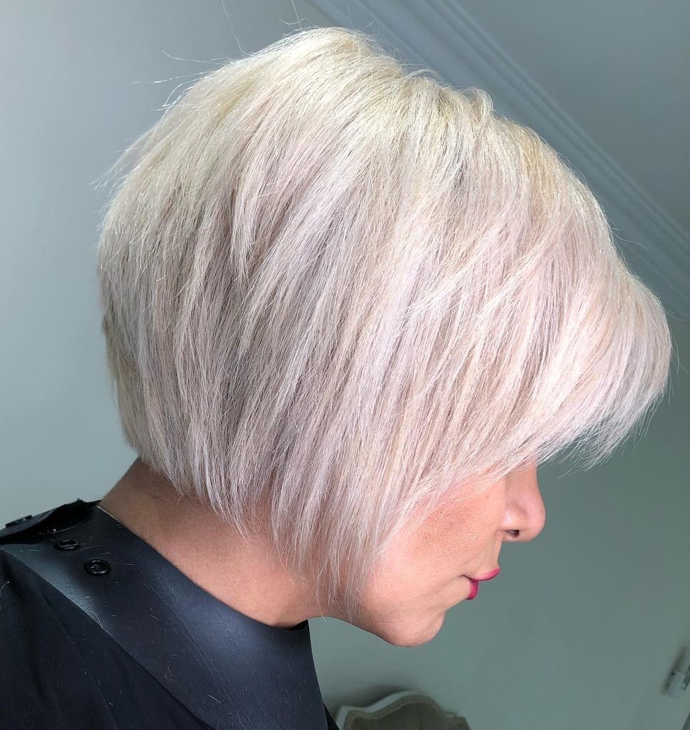 Jaw-Length Layered White Blonde Bob