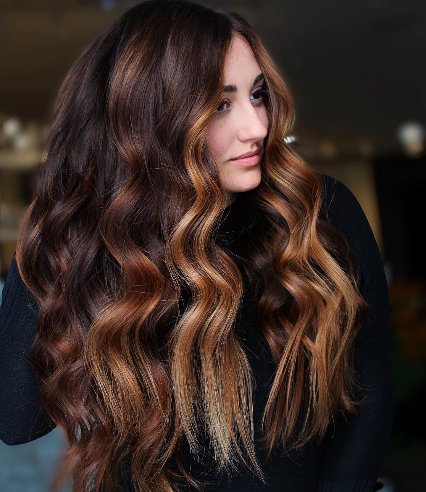 Chocolate Waves with Caramel and Blonde Highlights