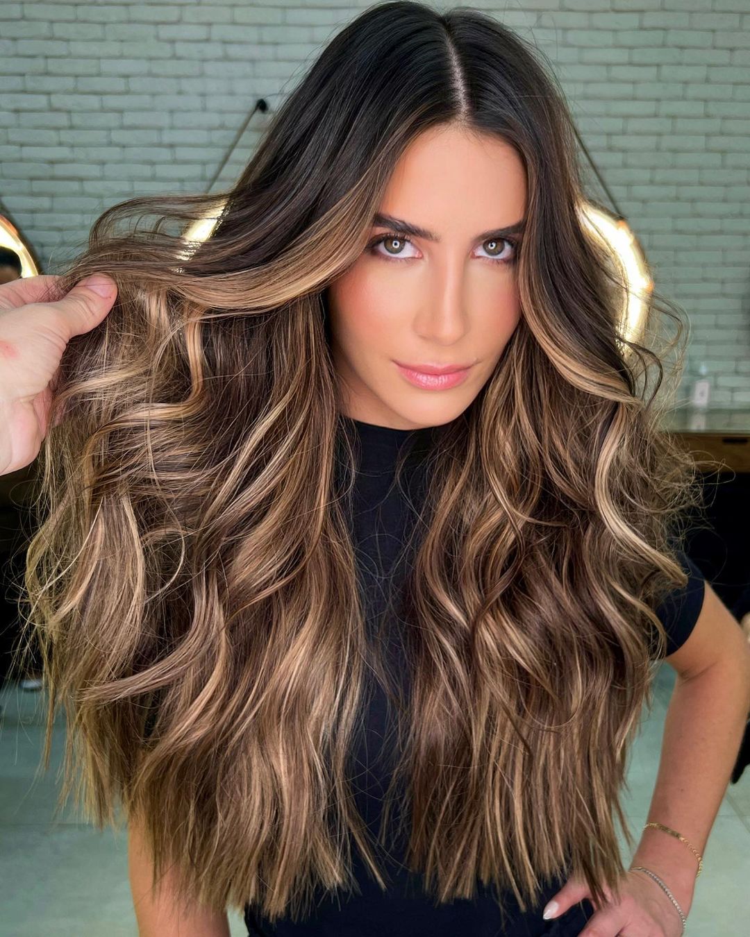 Dark Hair with Brightening Blonde Highlights for Fall