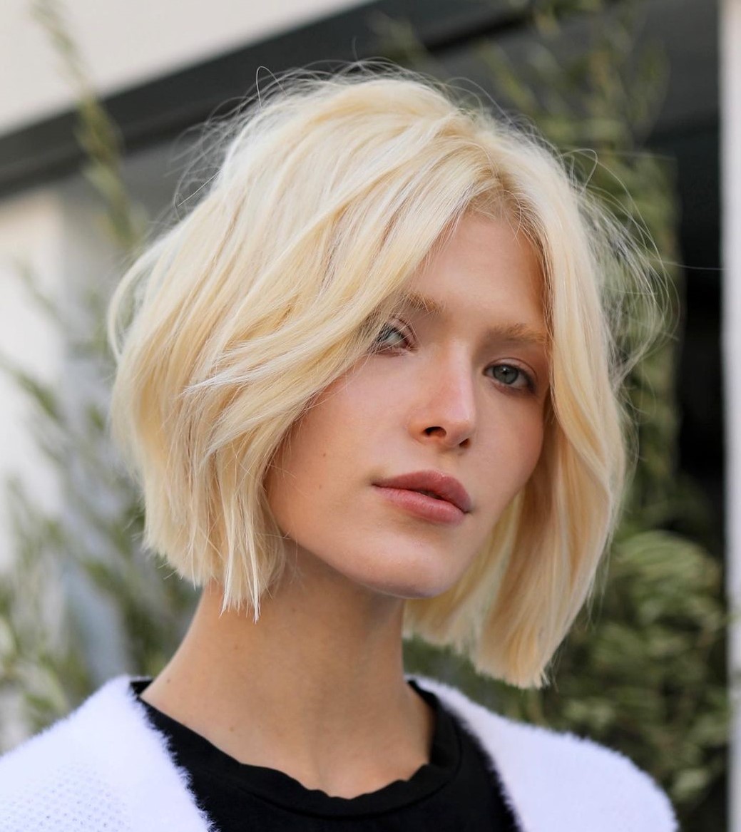 Blunt Vanilla Blonde Bob with Flyaways