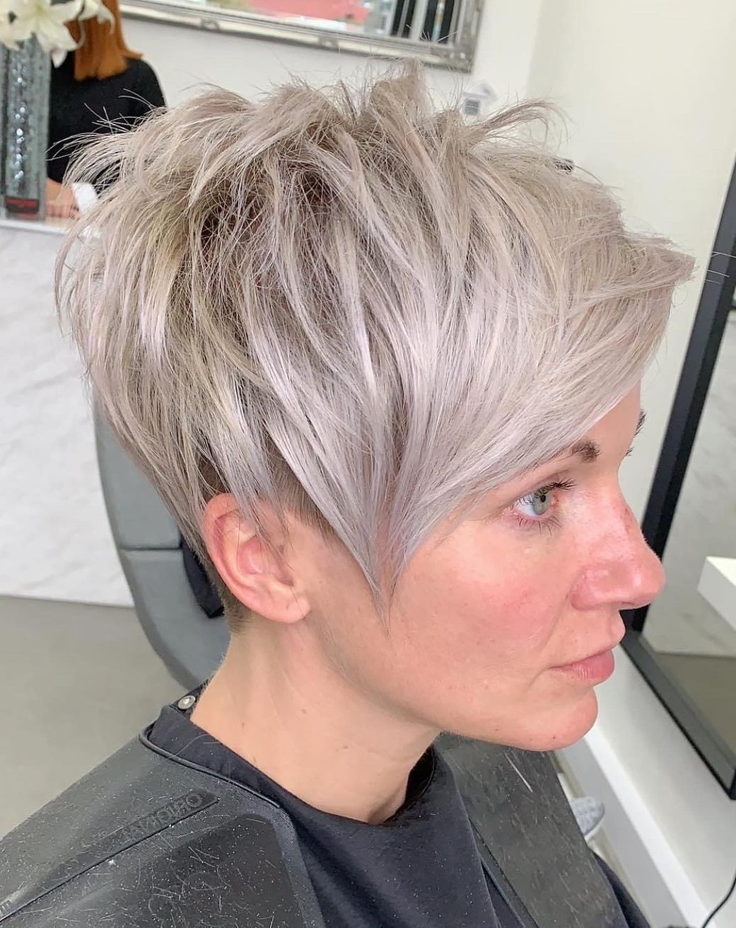 Ash Blonde Undercut Pixie with Angled Layers