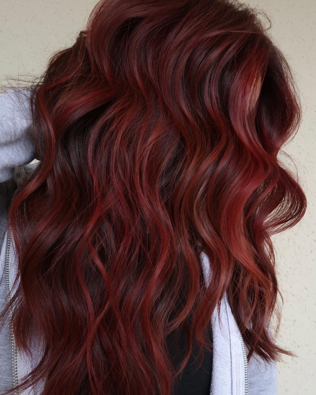 Burgundy Brown with Coral Balayage