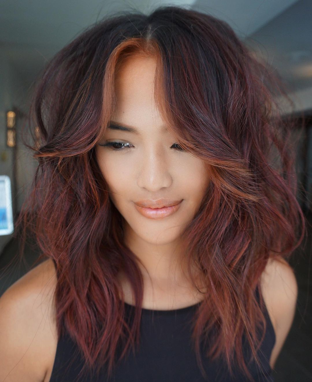 Cherry Chocolate Hair with Auburn Pieces