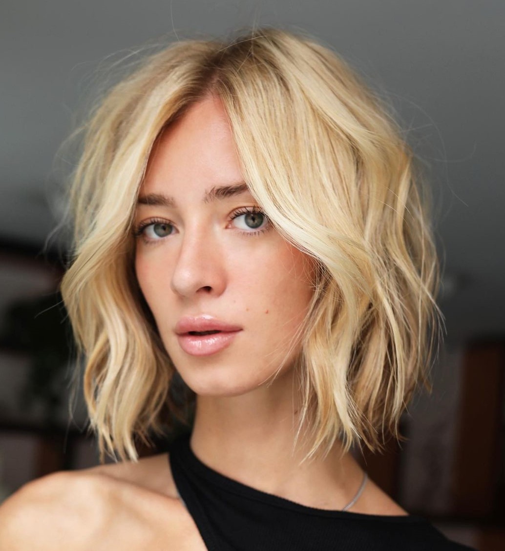 Bright Shaggy Warm Blonde Bob