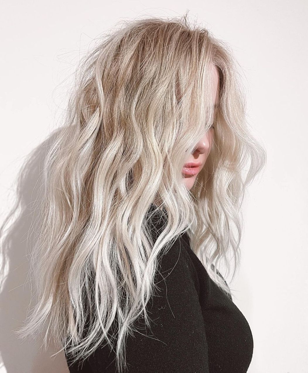 Bright Silver Blonde Hair with Warm Roots