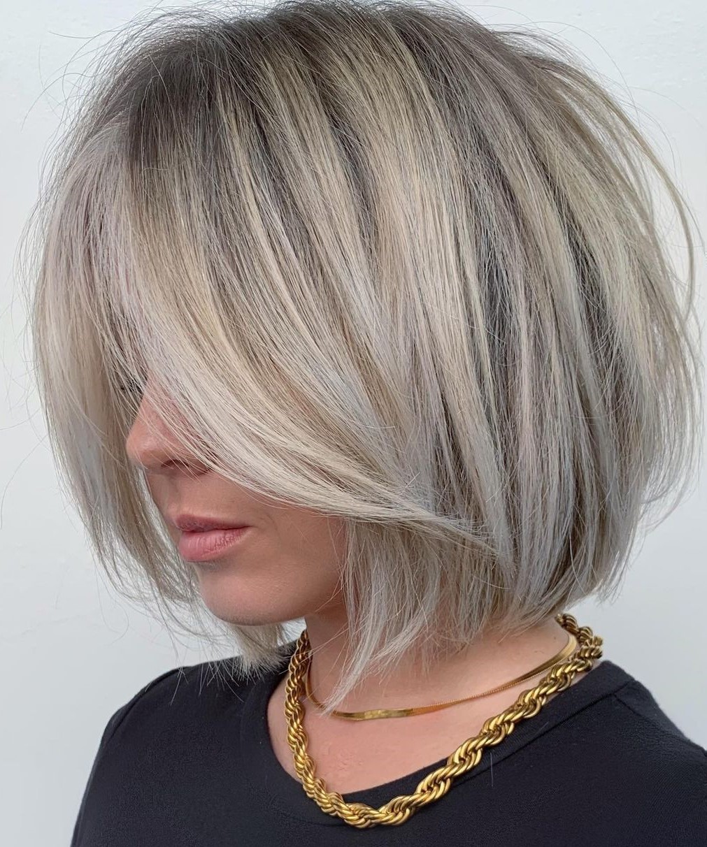 Shaggy Blonde Bob with Ash Highlights