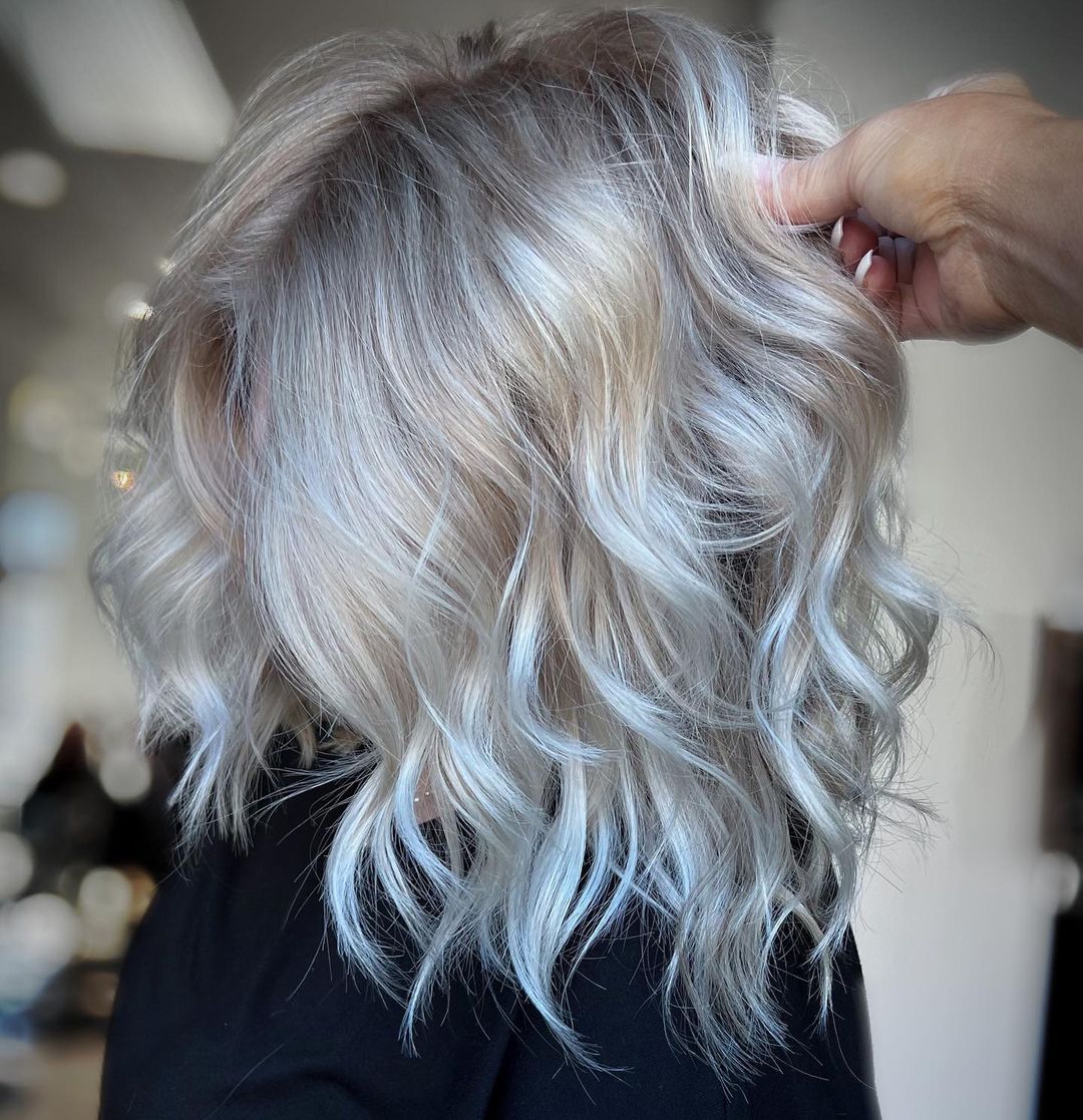 Ash Blonde Lob with Golden and White Touches