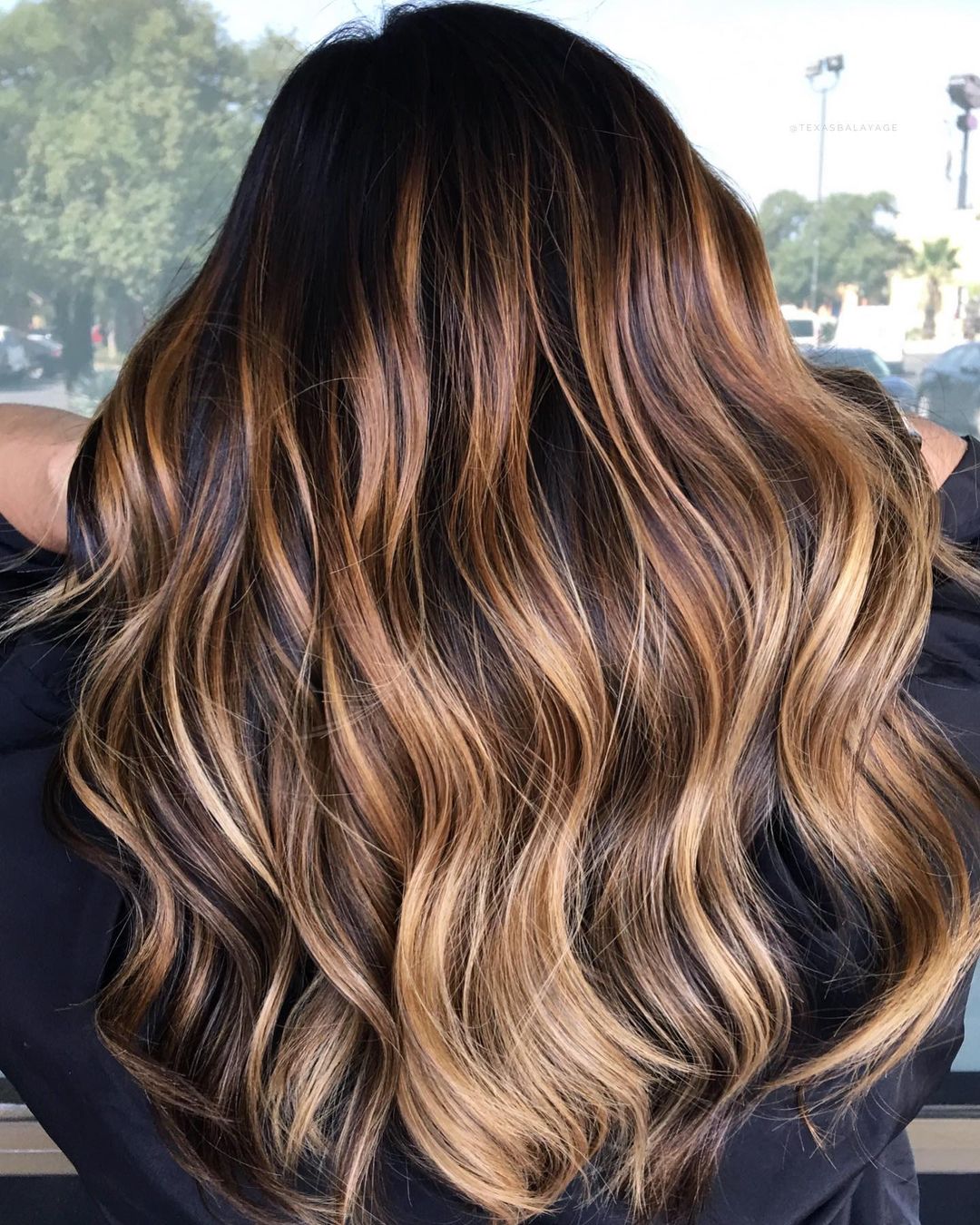 Caramel Blonde and Brown Highlights on Black Hair